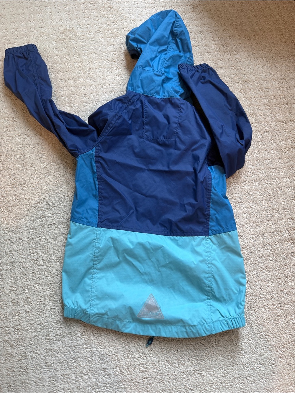 L.L. Bean Kids' Two-Tone Blue Hooded Rain Jacket - Picture 4 of 4